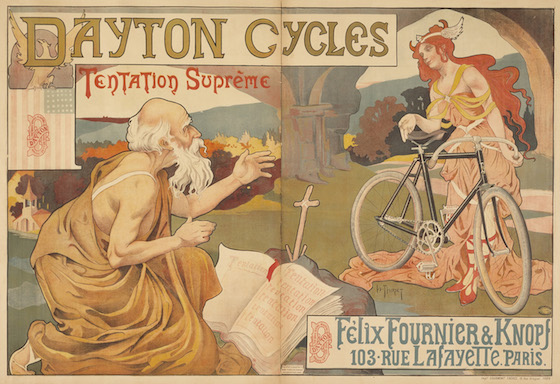Litografia de uma fabricante de bicicletas francesa. Cerca de 1898.